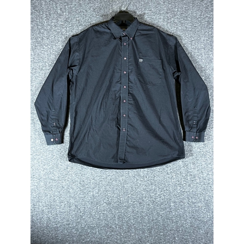 Cinch Mens XL Long Sleeve Button Down Shirt Black Geometric Print Western Cotton